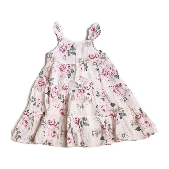 Juicy Couture Other - Juicy Couture Pink Rose Floral Cotton Gauze Tiered Dress Girls 3T Cottagecore